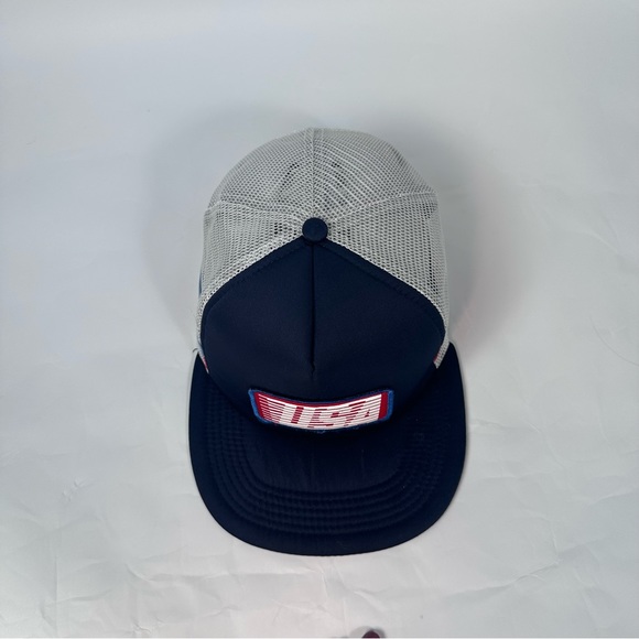 Blue with White Mesh & Side Stripes USA Patch Snapback Hat Cap - Picture 6 of 13